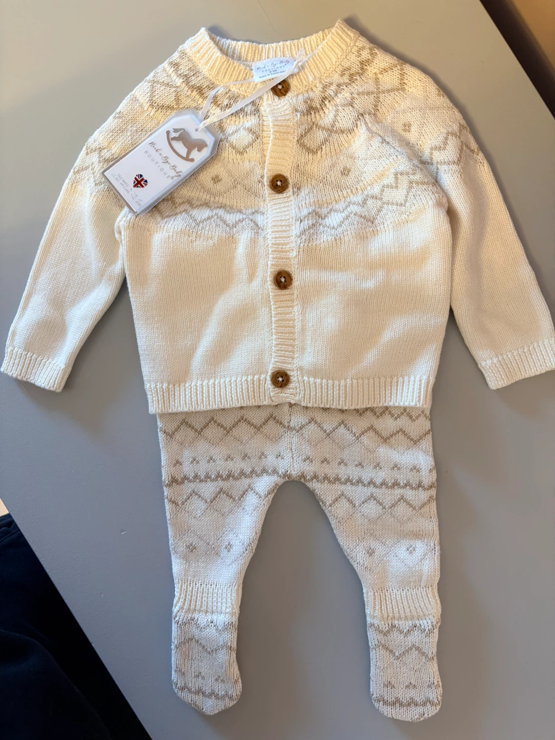 Baby Knit Cardigan & Footed Pants Set 0-3M