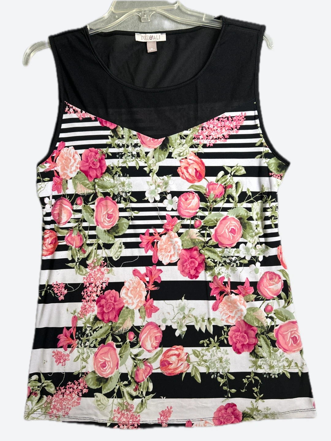 Roz& Ali Floral Stripe Tank Top Size M