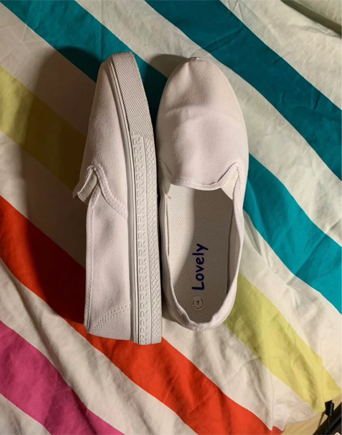 Lovely White Canvas Slip-On Shoes Size 7 - photo 2