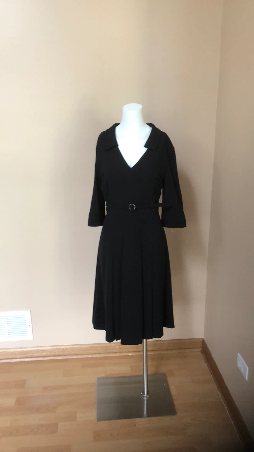 Black Collared Midi Dress with Belt