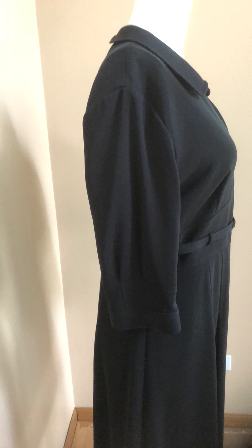 Black Collared Midi Dress with Belt - photo 3