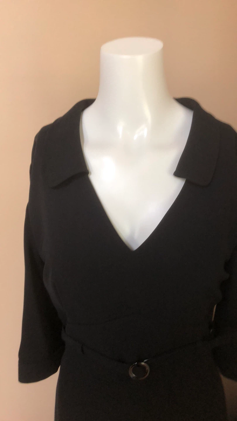 Black Collared Midi Dress with Belt - photo 2