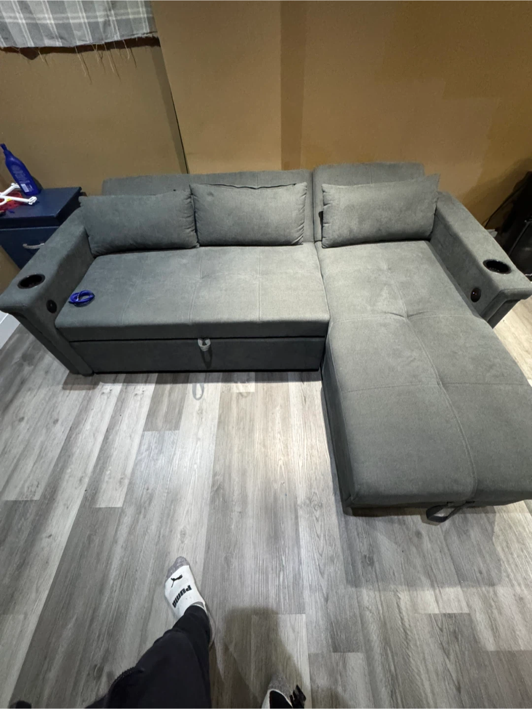 Grey Sectional Sofa with Pull-out Bed and USB Ports - photo 3