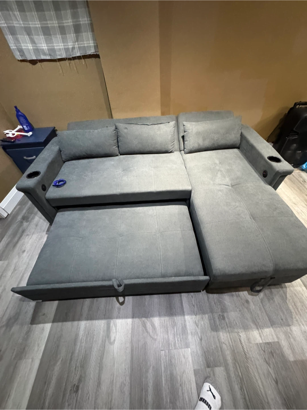Grey Sectional Sofa with Pull-out Bed and USB Ports - photo 2