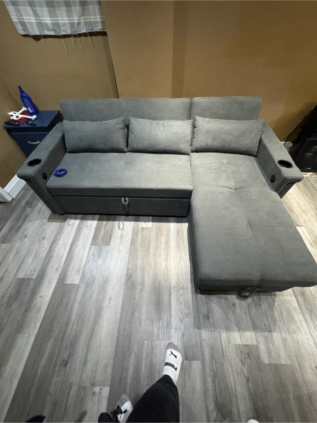 Grey Sectional Sofa with Pull-out Bed and USB Ports - photo 4