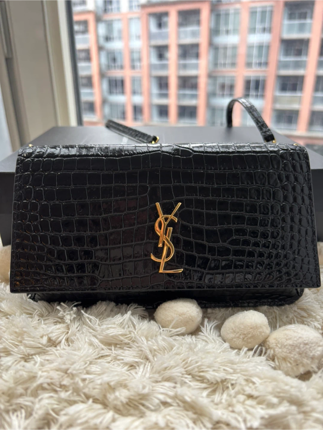 Saint Laurent Black Croc Phone Holder - photo 3