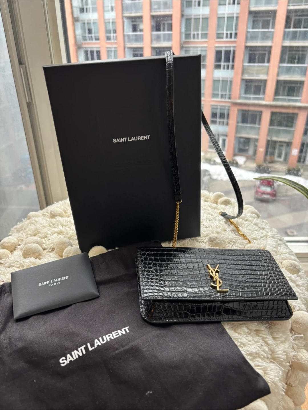 Saint Laurent Black Croc Phone Holder