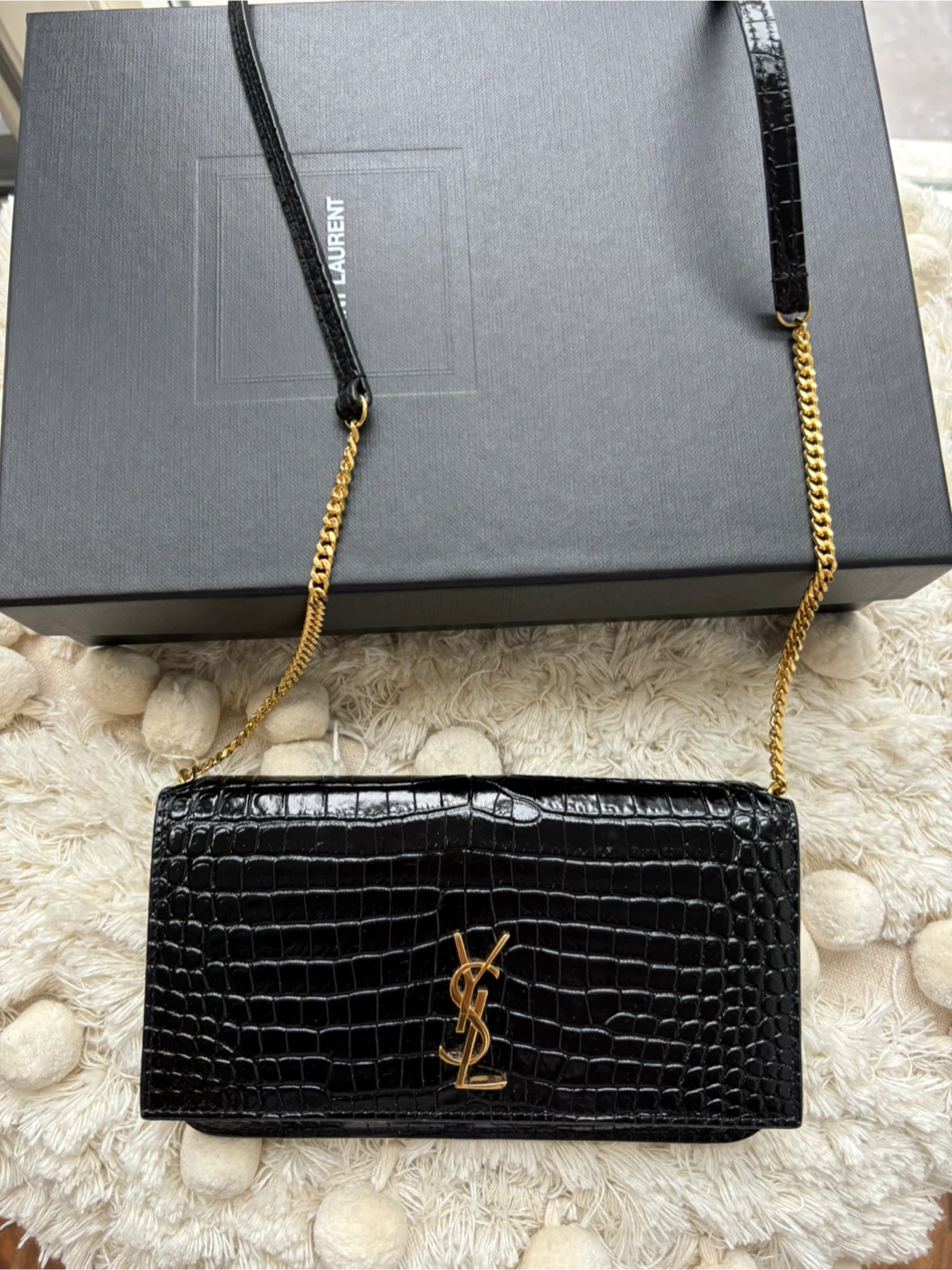 Saint Laurent Black Croc Phone Holder - photo 2