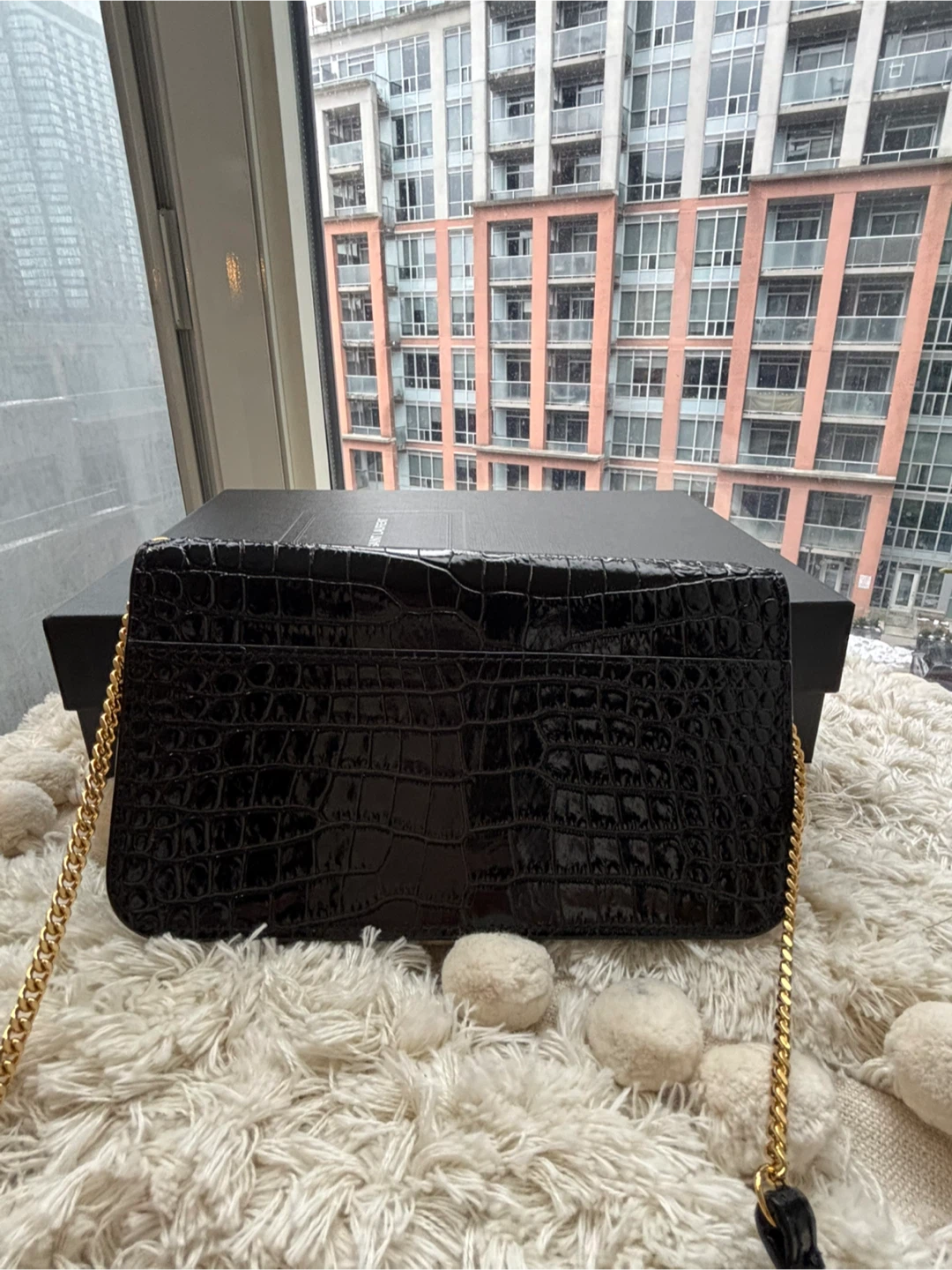 Saint Laurent Black Croc Phone Holder - photo 4