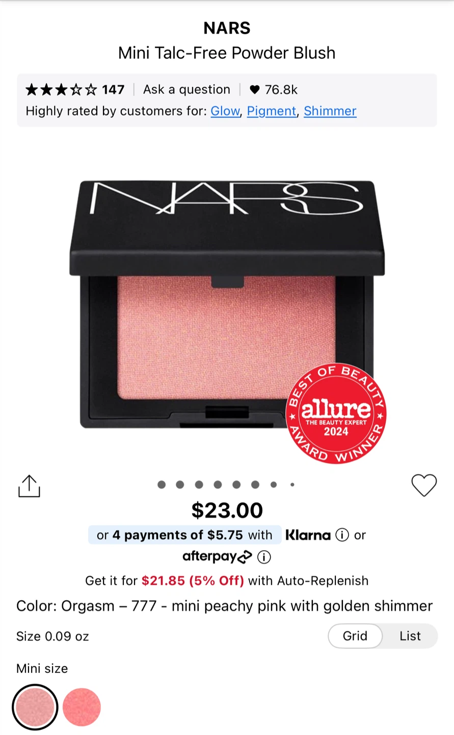 NARS Mini Talc-Free Powder Blush 2.5 g