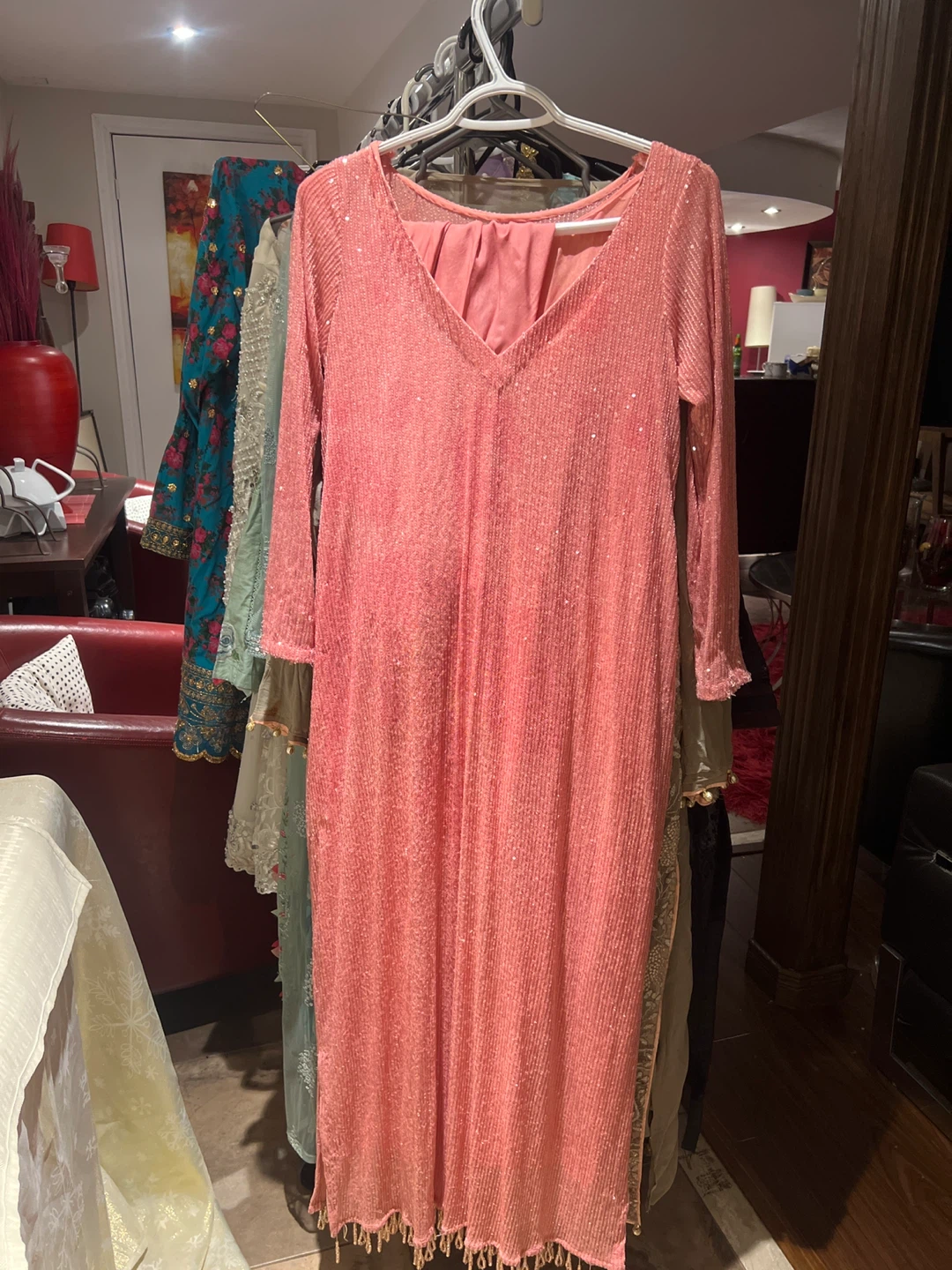 Pink Sequin Long Sleeve Dress
