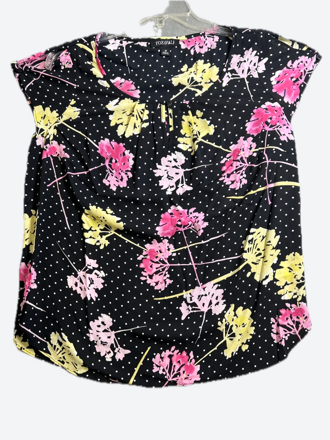 Roz& Ali Black Floral Print Blouse Size M