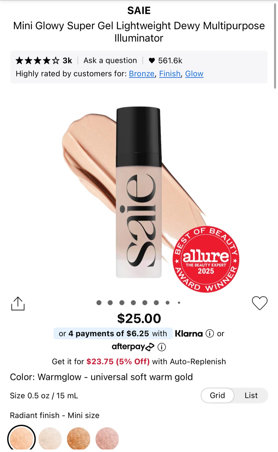 Saie Glowy Super Gel Warmglow Illuminator Mini Size