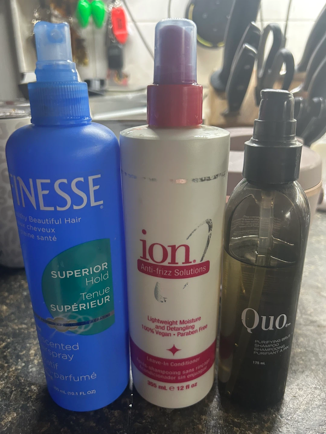 HoldSpray, Leave-In Conditioner & Quo Shampoo #freecycle
