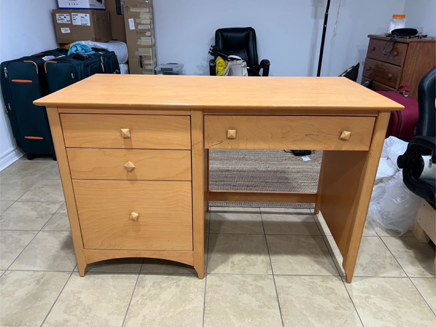 Light Wood Desk with Drawers and Keyboard Tray