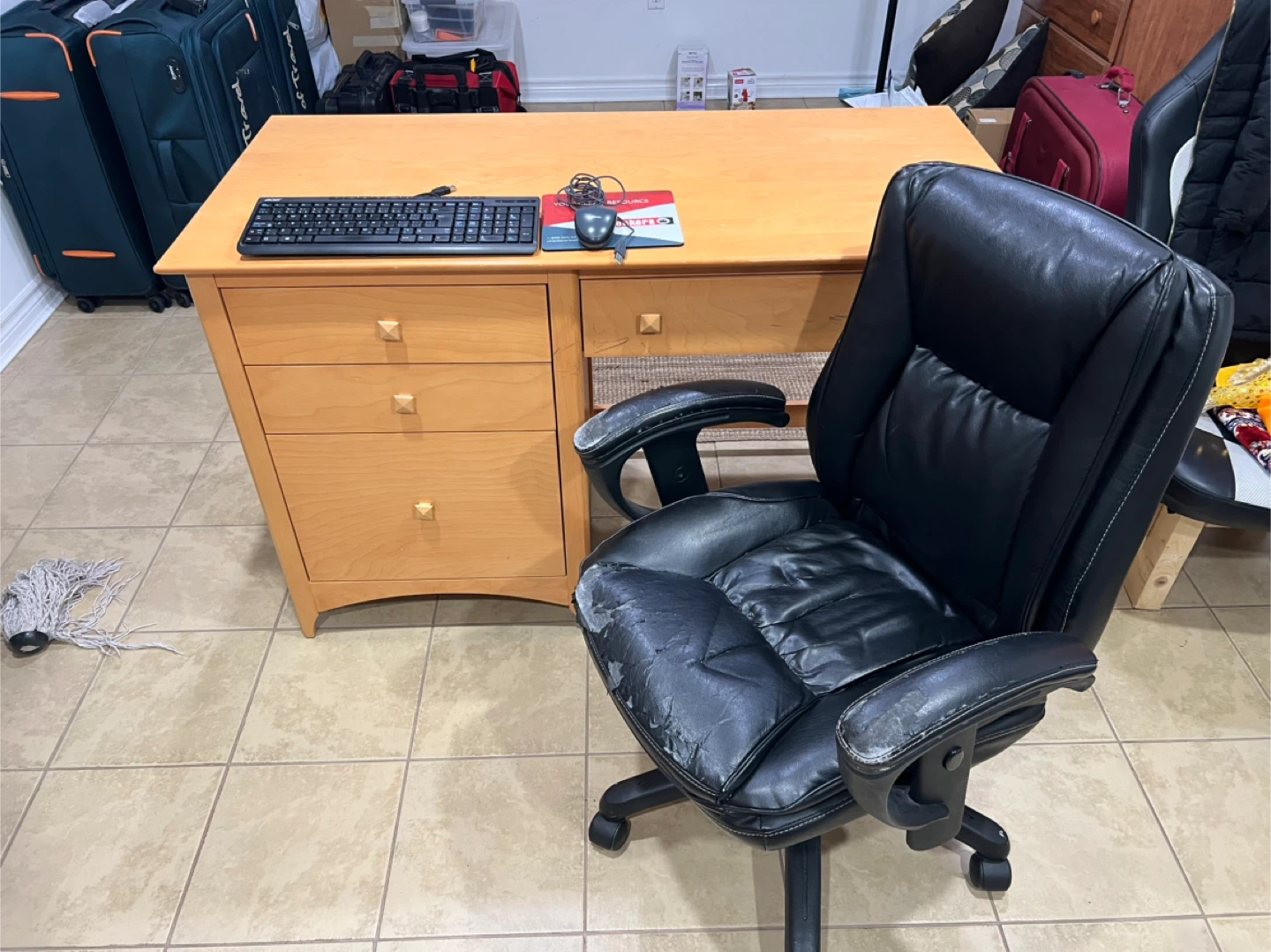 Light Wood Desk with Drawers and Keyboard Tray - photo 3