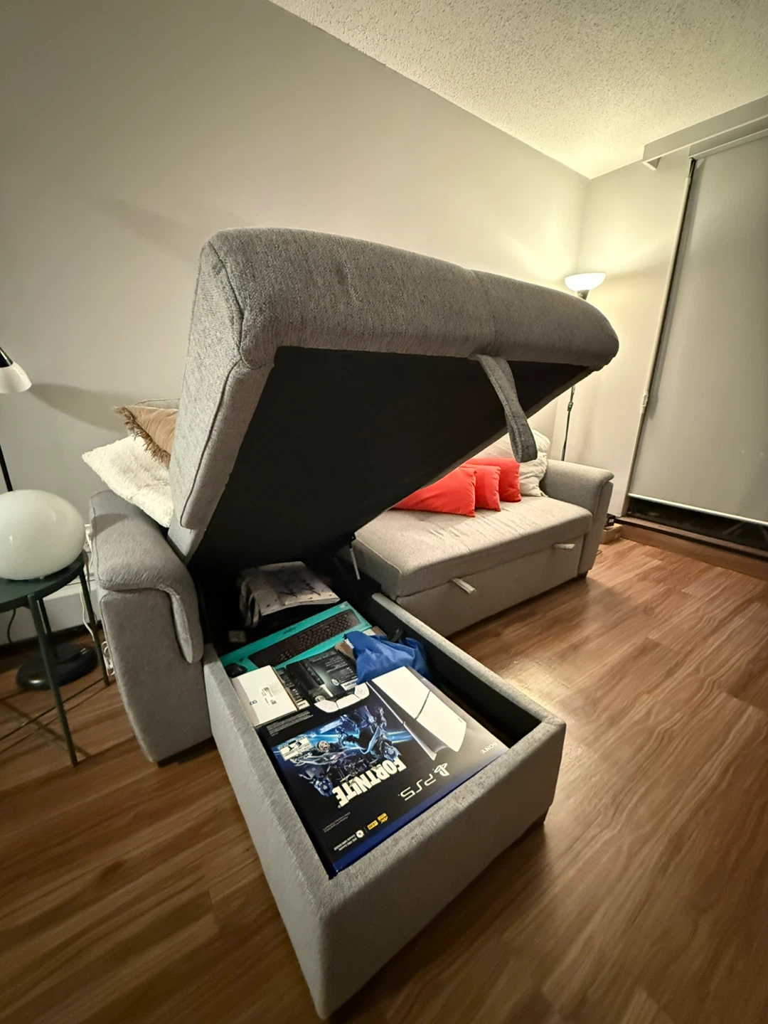 Grey Sectional Sofa Bed with Storage - photo 5