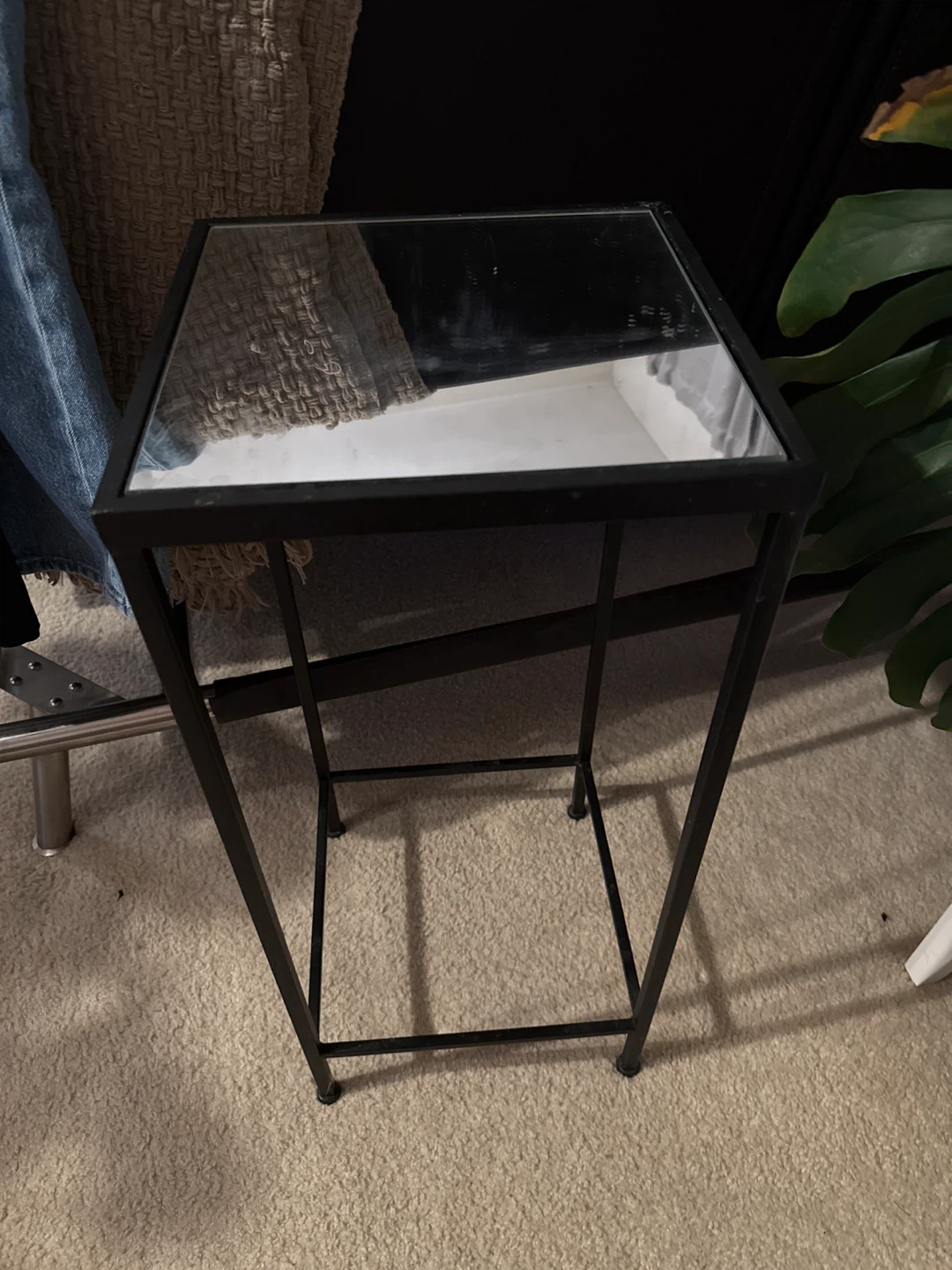 Black Metal Frame Side Table with Mirrored Top