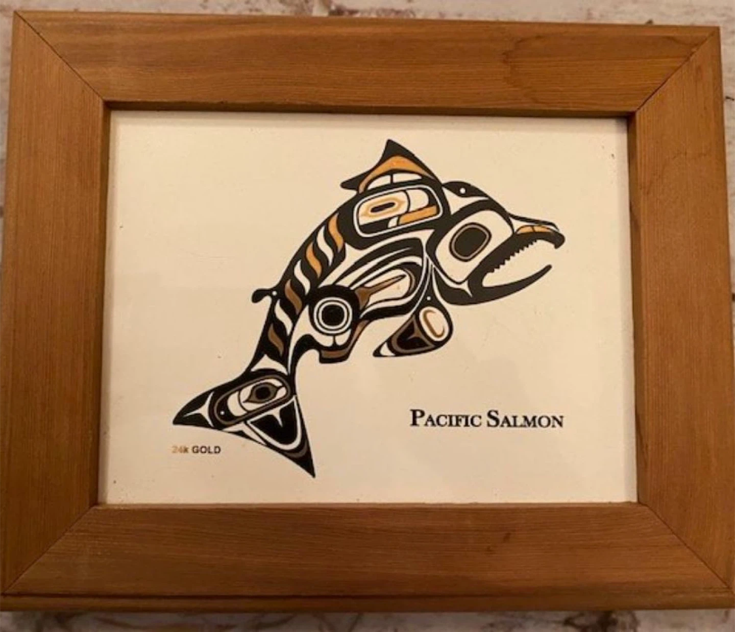 Framed Pacific Salmon Art with 24k Gold Accent