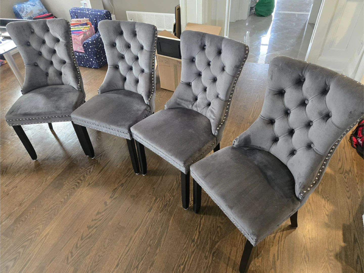 Set of 4 Grey Velvet Dining Chairs - photo 2