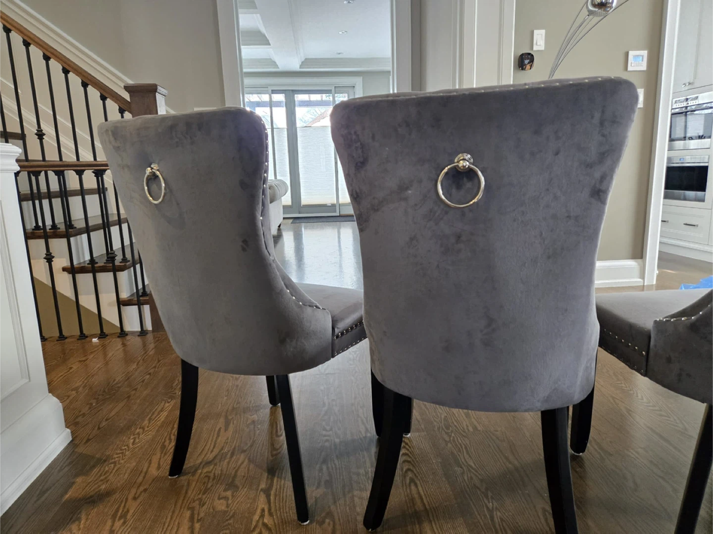 Set of 4 Grey Velvet Dining Chairs - photo 3