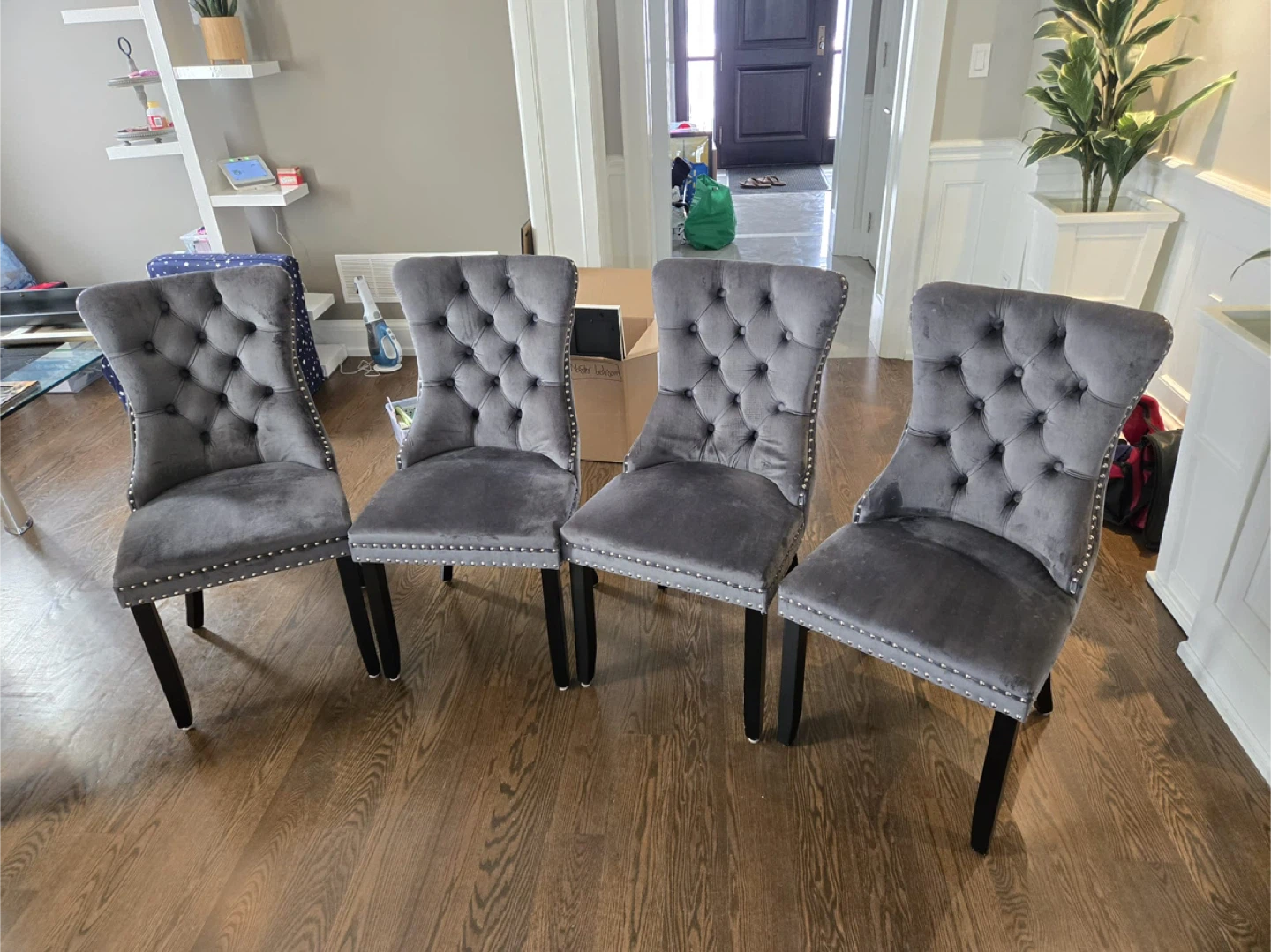 Set of 4 Grey Velvet Dining Chairs