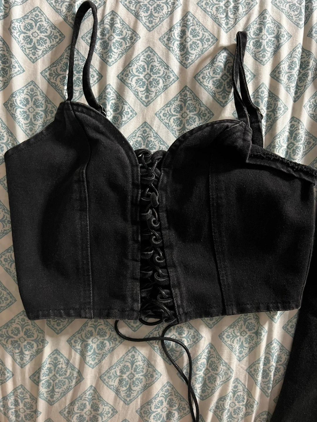 Black Denim Corset Top and Maxi Skirt Set grungy/y2k set - photo 2