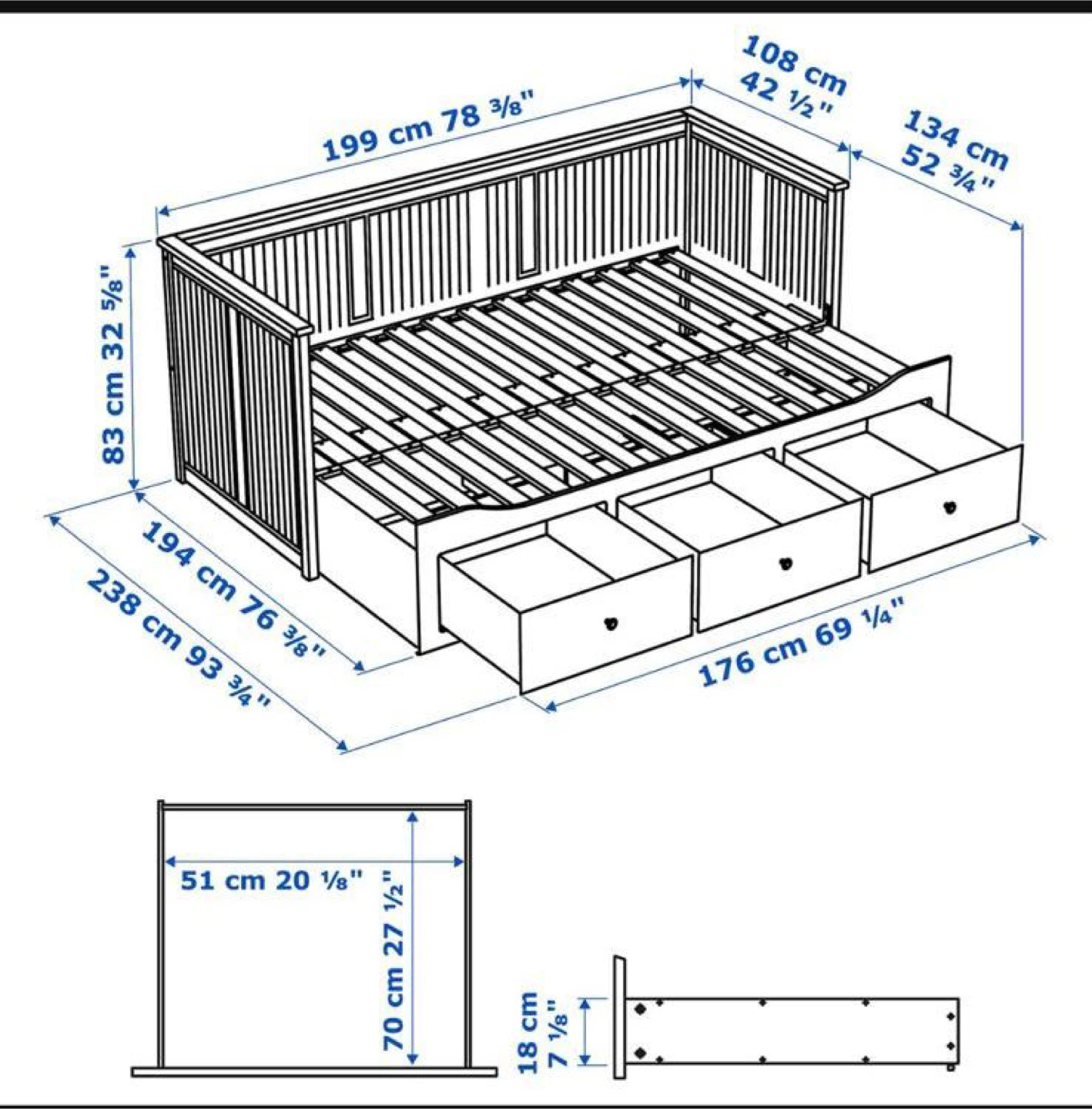 IKEA Daybed with 3 Drawers - White - photo 3