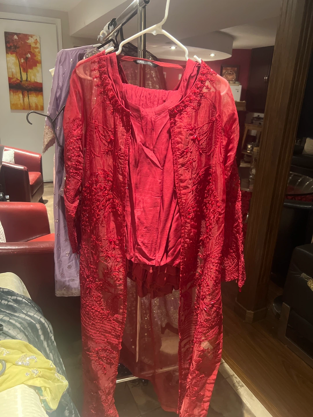 Women's Red Embroidered Kurti Set