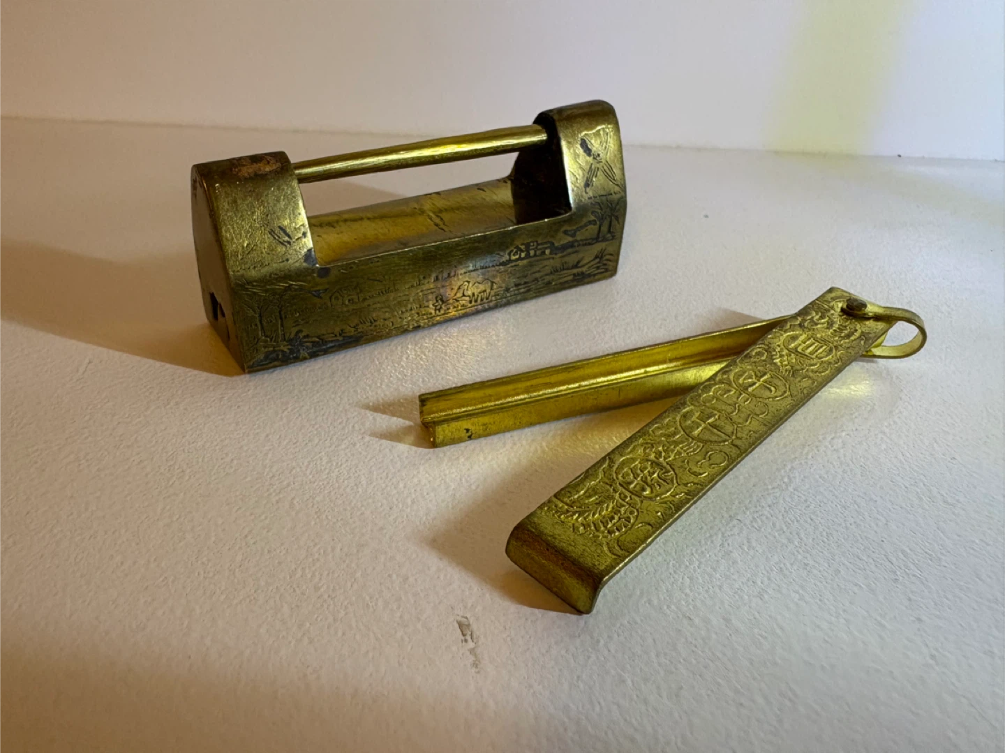 Vintage Chinese Brass Padlock with Key - photo 2