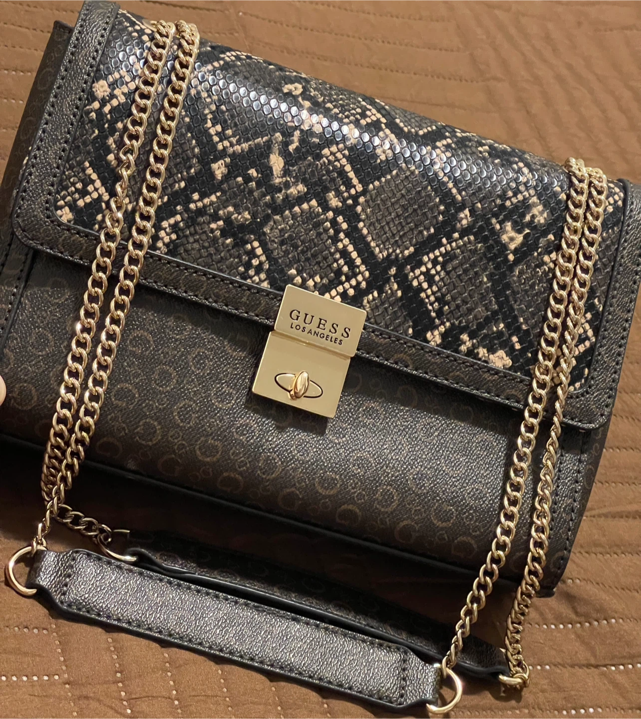 Guess shoulder bag with snake print detail
