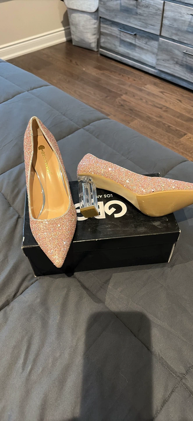 BIGTREE Glitter Heels with Clear Block Heel