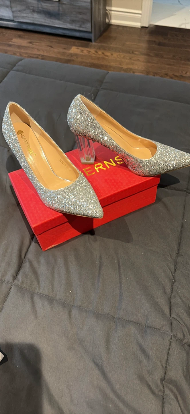 BIGTREE Glitter Pumps with Clear Heels - Size 8