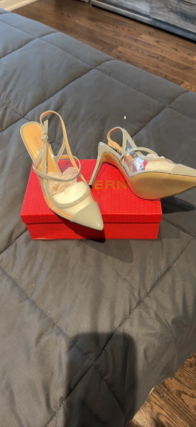 WAYVEQRN Women's Clear Panel Slingback Heels