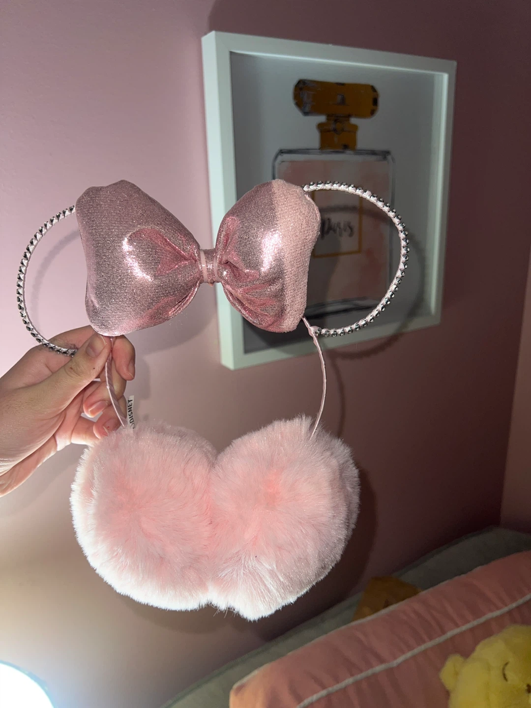 Disney Pink Sparkle Bow and Fuzzy Ear Headband