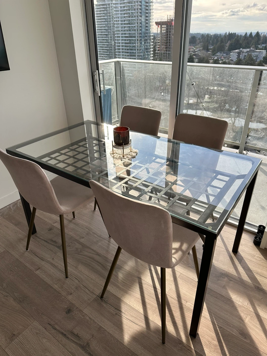 Glass Dining table and 2 chairs only