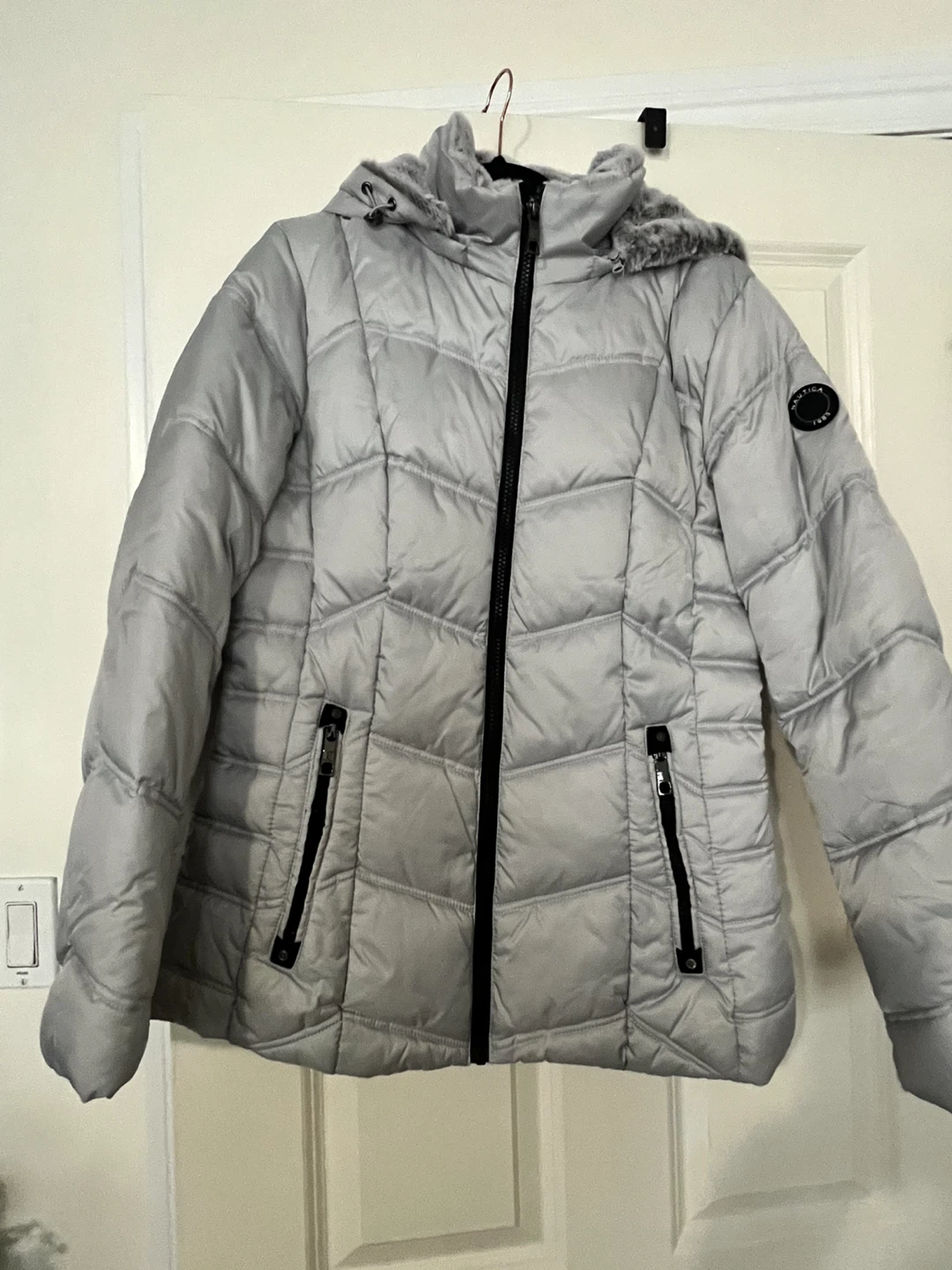 Nautica Puffer Jacket with Faux Fur Hood