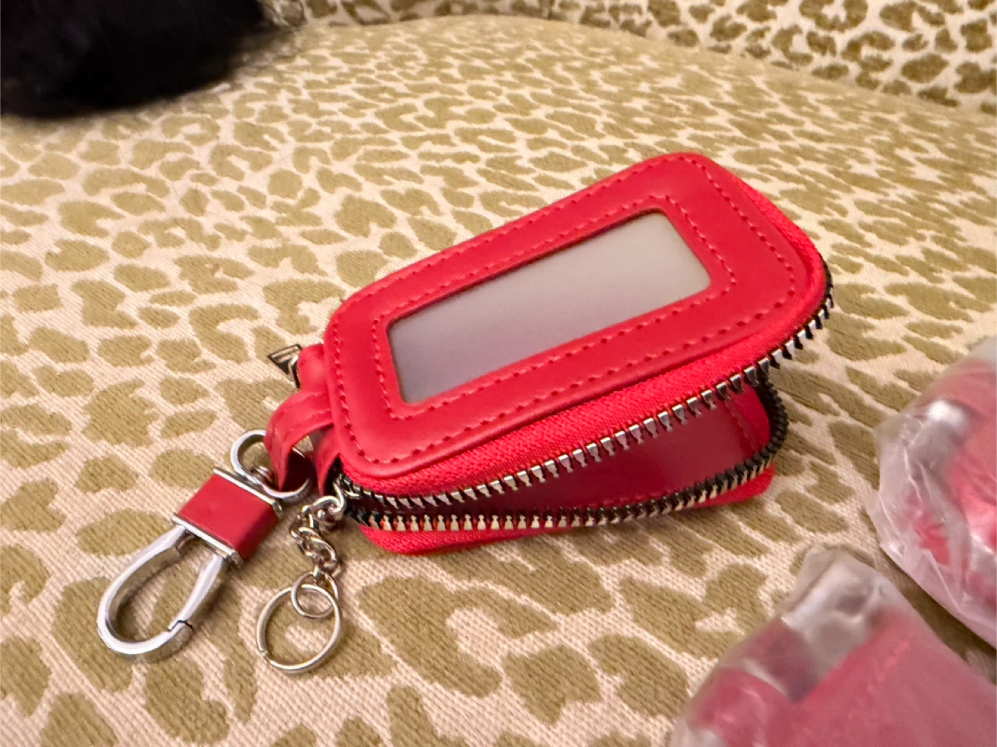 Red Leather Key Fob Case with Zipper Pouch - photo 4