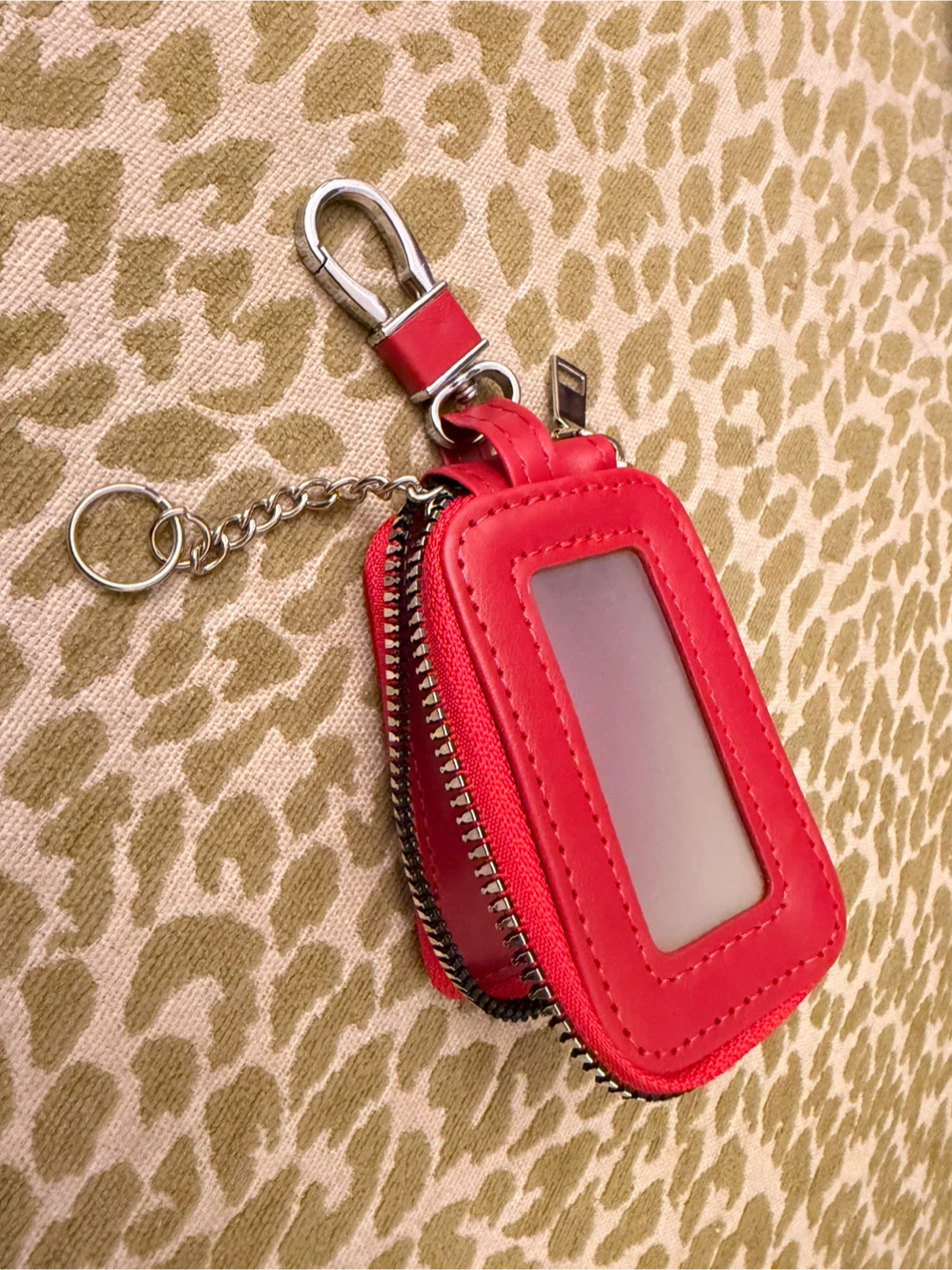 Red Leather Key Fob Case with Zipper Pouch - photo 2