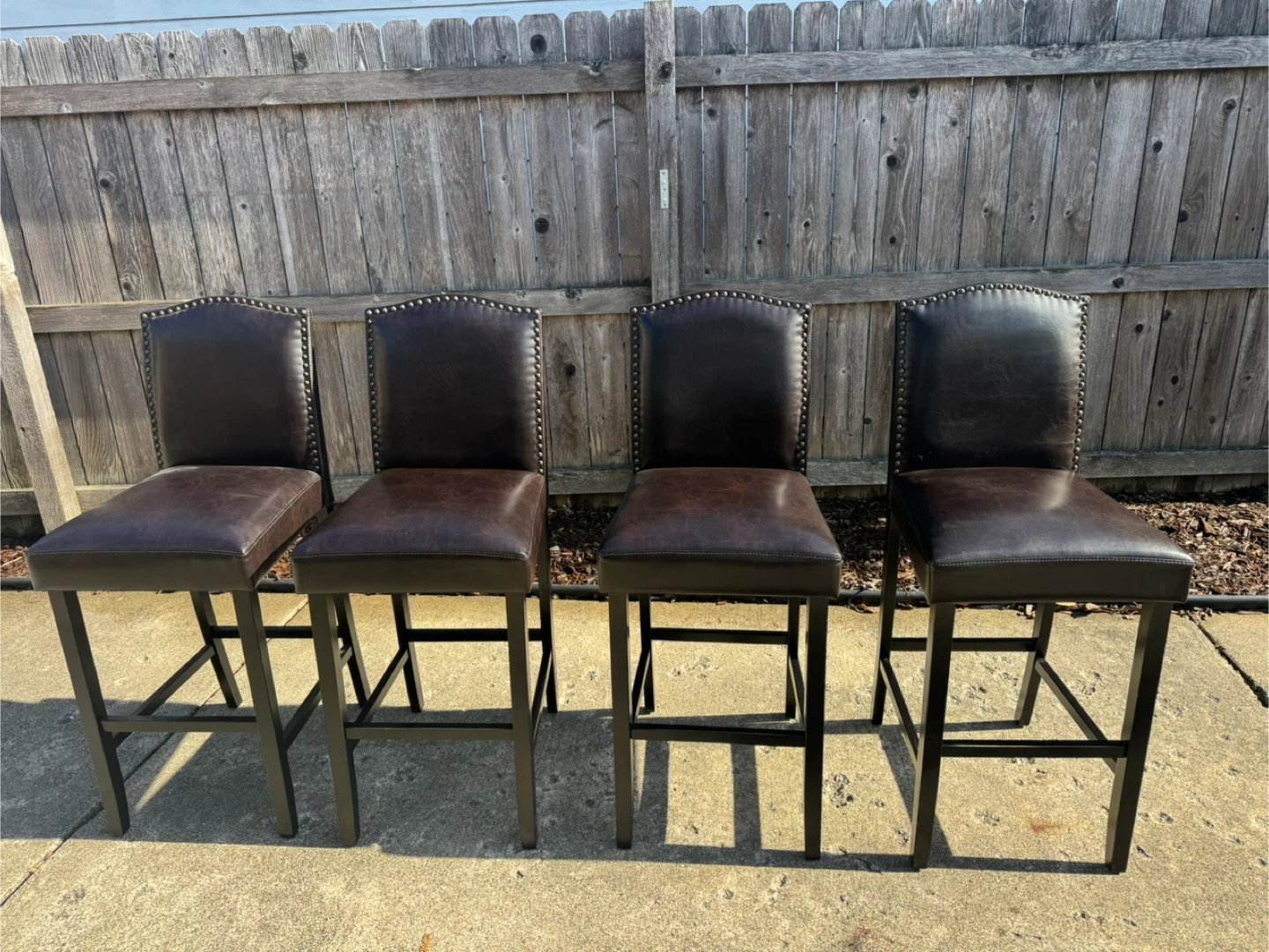 Set of 4 Dark Brown Faux Leather Bar Stools with Nailhead Trim