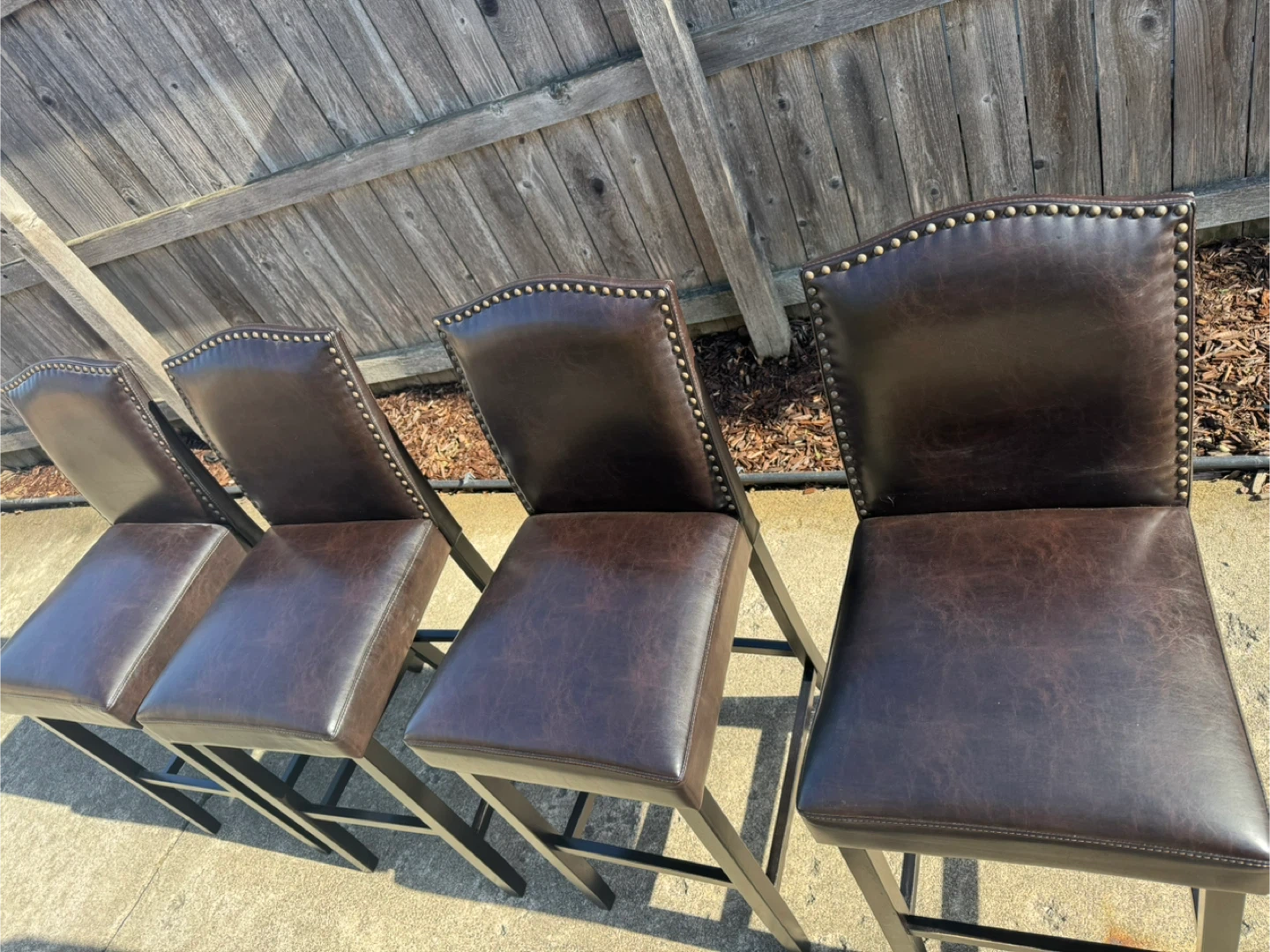 Set of 4 Dark Brown Faux Leather Bar Stools with Nailhead Trim - photo 2