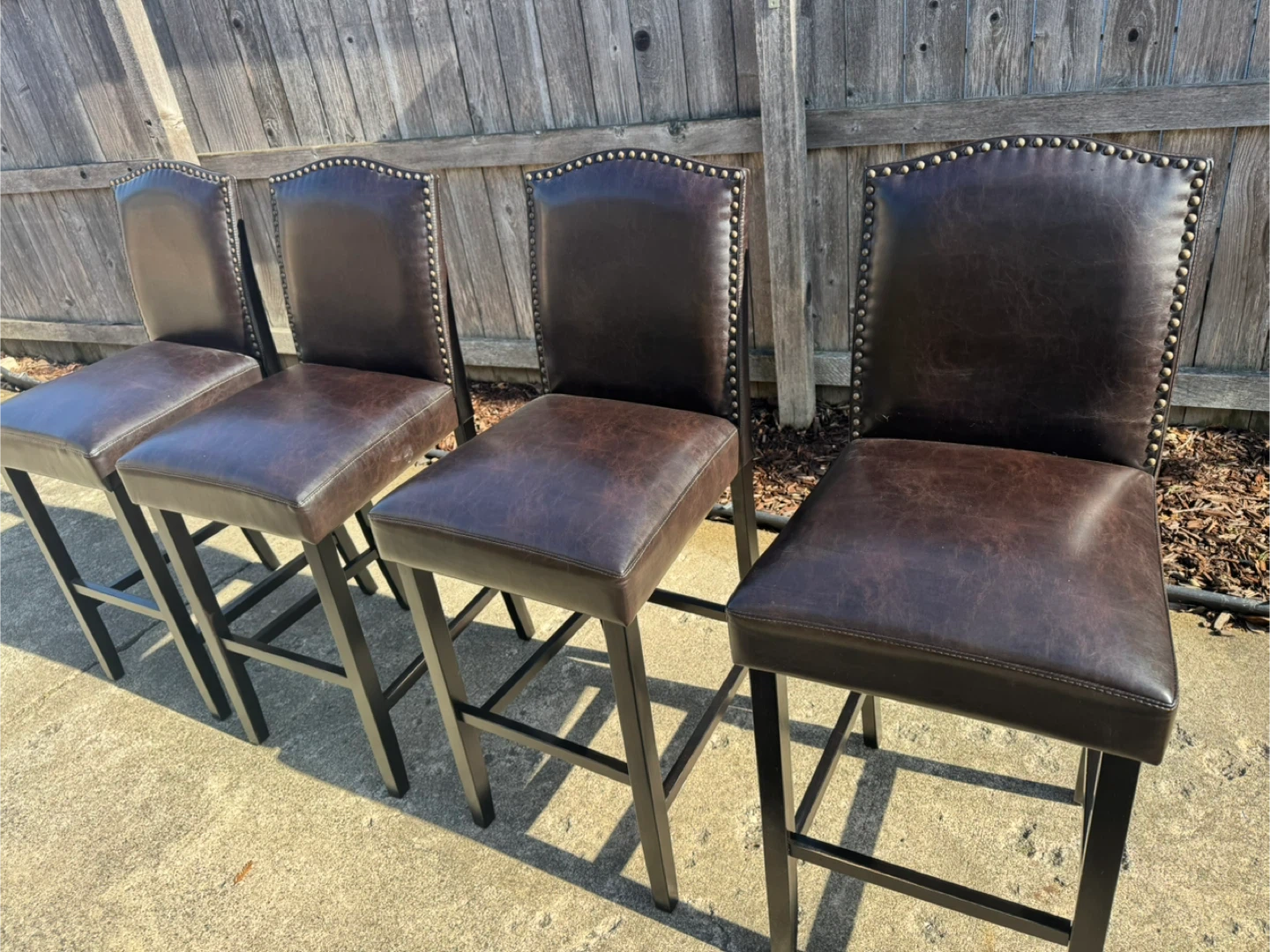 Set of 4 Dark Brown Faux Leather Bar Stools with Nailhead Trim - photo 3