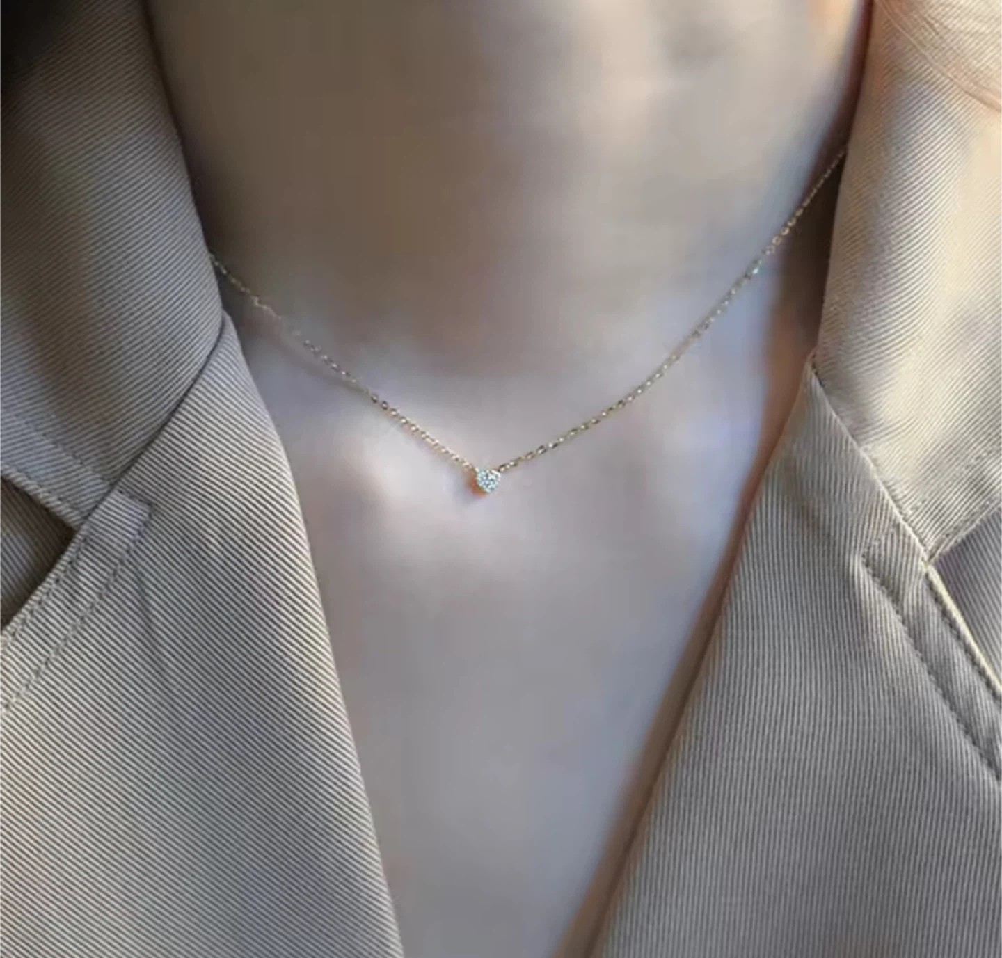 Pure Silver Heart Pendant Necklace with Diamonds