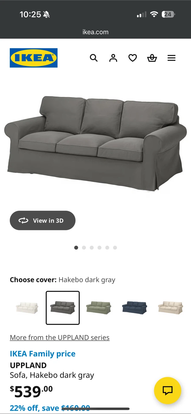 IKEA UPPPLAND Sofa, Hakebo Dark Gray - photo 3