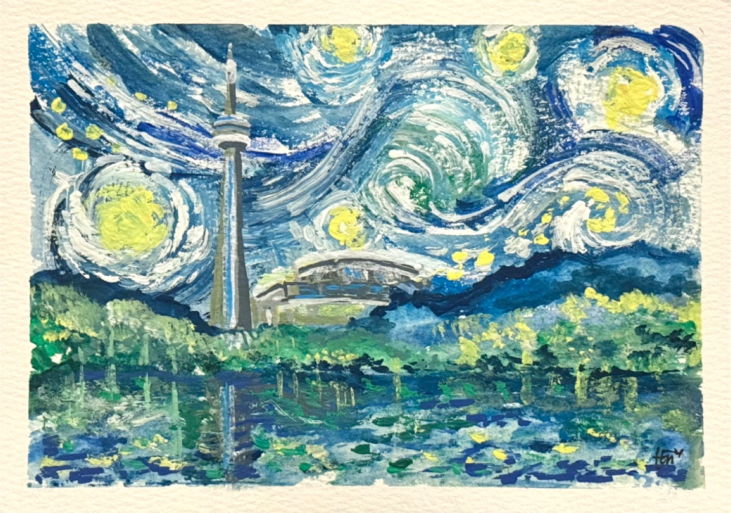 Original Painting - Toronto Skyline Starry Night Style