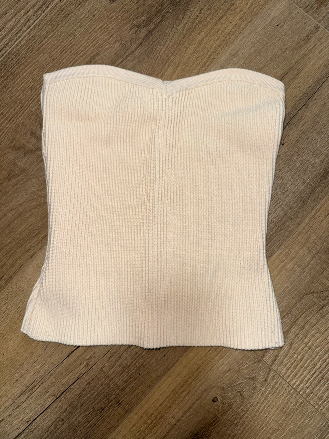BABATON Cream Ribbed Knit Bandeau Top - XXS