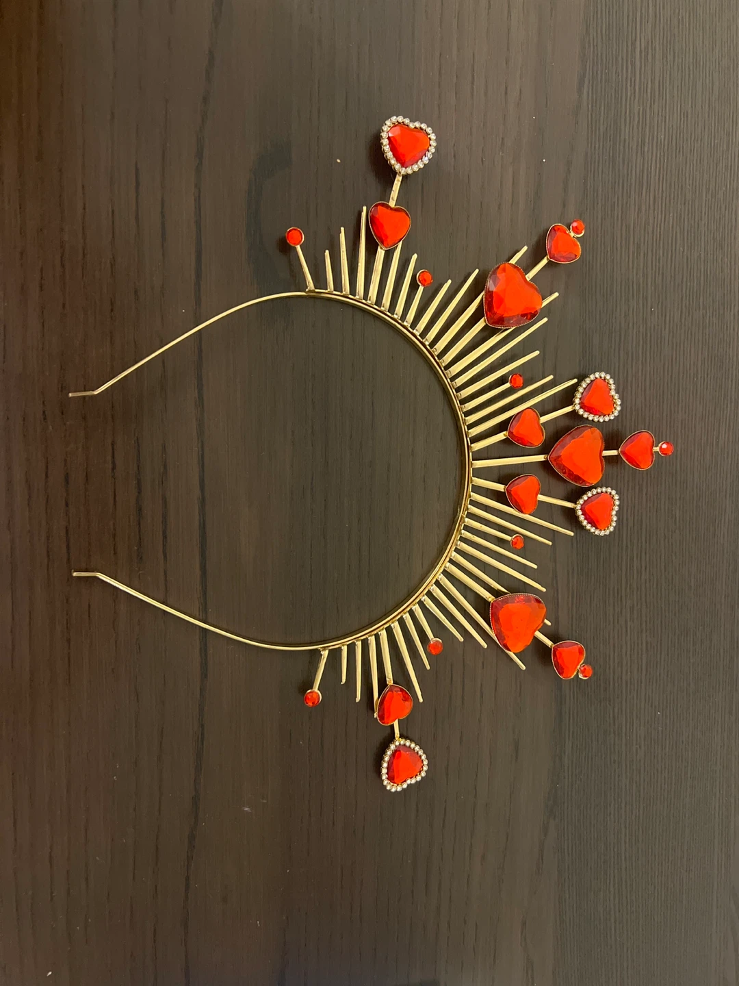Gold Halo Crown with Red Hearts and Rhinestones