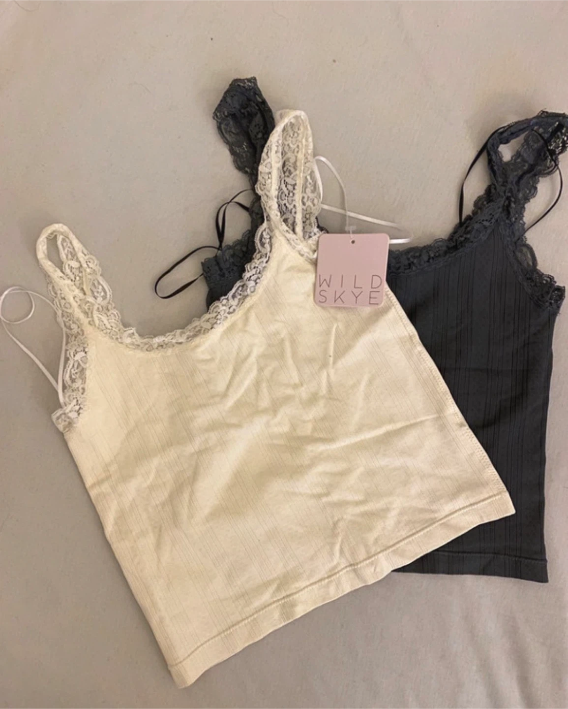 Wild Skye Lace Trim Cami Tops - Set of 2 (Deep grey & Cream) - photo 3