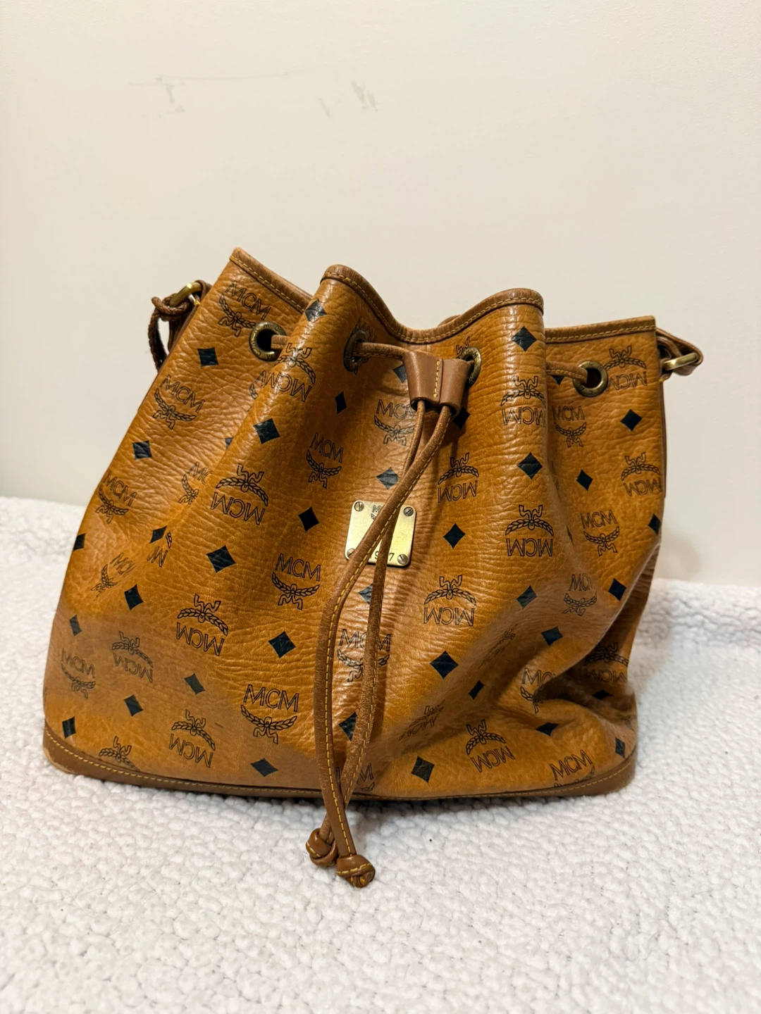 MCM Visetos Drawstring Bucket Bag