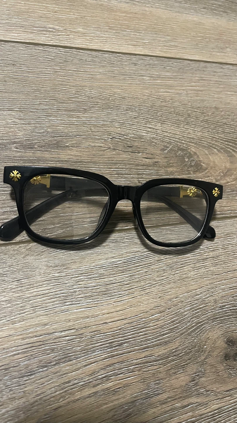 Chrome heartBlack Eyeglasses with Gold Cross Accents